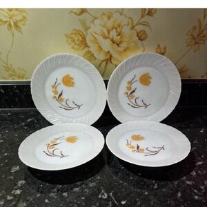 Termocrisa Milk Glass Dinner Plates, Set of 4, Vintage Yellow Floral Dinnerware